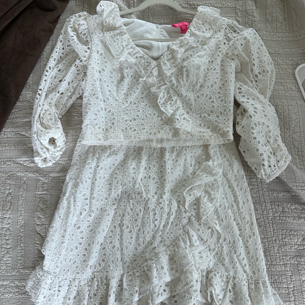 Lilly Pulitzer Eyelet White Skirt Set, Two Piece set size 8
